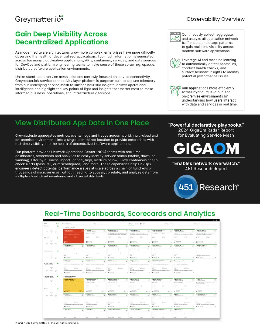 First page of Greymatter Observability Overview